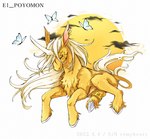 blonde_hair eyes_closed feral fur hair hooves horn orange_body orange_fur solo tattoo wings sin_remyheart bandai_namco digimon arthropod butterfly digimon_(species) insect lepidopteran pegasusmon hi_res