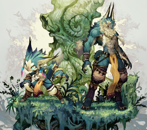 anthro blue_body blue_eyes blue_fur blue_sclera bottomwear bulge chibi claws clothing dagger digitigrade duo fur grass jewelry loincloth male melee_weapon necklace plant scenery tail tree tribal weapon white_eyes wood ovopack felid mammal 2012 hi_res japanese_description