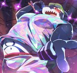 anthro belly blue_body blush dancing eyewear eyewear_on_head male musclegut muscular navel pecs red_eyes scar sharp_teeth smile solo sunglasses sunglasses_on_head teeth wristband suna_sand1 lifewonders tokyo_afterschool_summoners typhon_(tas) fish marine shark