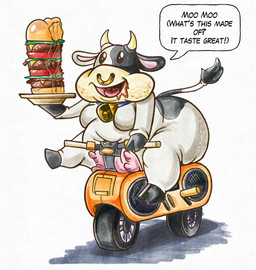 anthro big_butt burger butt cannibalism cellulite cowbell eating facial_piercing female food hooves horn long_ears nose_piercing nose_ring overweight overweight_female piercing ring_piercing scooter solo speech_bubble tail teats text udders killboo mario_bros mario_kart mario_kart_world nintendo moo_moo_meadows_cow bovid bovine cattle mammal english_text hi_res