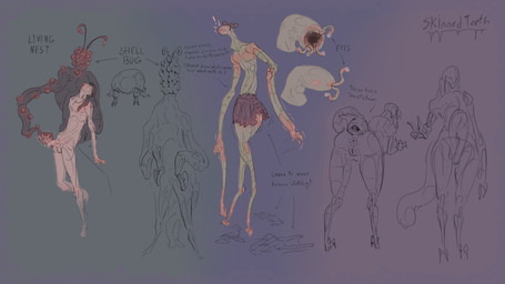 2_toes 4_eyes 4_fingers ambiguous_gender antennae_(anatomy) anthro anus bent_over biped black_body blush blush_lines bodily_fluids body_blush bottomwear bow_ribbon bra butt butt_blush claws clothing cum digitigrade directional_arrow duo exclamation_point exoskeleton featureless_face feet female female_anthro fingers flat_chested genital_fluids genitals gesture gradient_background hand_gesture hand_on_shoulder handjob hive hivemind insectophilia looking_at_viewer male male/ambiguous male_human mouth_eyes multi_eye open_mouth penile plant plantigrade presenting presenting_hindquarters sex shell simple_background skirt solo tail tail_genitals tail_vulva teeth text thick_thighs toe_claws toes underwear unusual_anatomy unusual_genitalia_placement unusual_tail unusual_vulva_placement v_sign vaginal vibrating vulva white_body skinnedteeth alien arthropod elemental_creature flora_fauna human insect mammal worm 16:9 absurd_res colored_sketch digital_drawing_(artwork) digital_media_(artwork) english_text hi_res krita_(artwork) sketch sketch_page widescreen