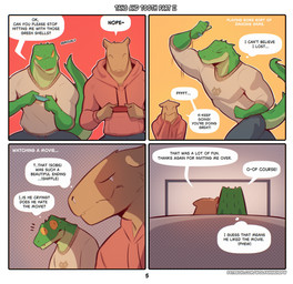 ^_^ anthro bodily_fluids brown_body clothed clothing controller crying dialogue duo eyes_closed four_frame_image furniture game_controller gaming green_body holding_controller holding_object hoodie joycon_controller male nintendo_controller on_sofa page_number playing_video_game sitting sitting_near_each_other sitting_on_sofa smile sofa sweater tears text thought_bubble topwear wolfanine nintendo nintendo_switch tang_(wolfanine) tooth_(wolfanine) alligator alligatorid capybara caviid crocodilian mammal reptile rodent scalie absurd_res comic english_text hi_res multiple_scenes url