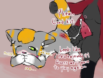3_fingers 3_toes adult_on_young age_difference animal_genitalia animal_penis blush bodily_fluids breasts clothing crying cum cum_in_ass cum_inside cum_string duo explicitly_stated_nonconsent feet feline_genitalia feline_penis feral fingers fishnet_clothing fishnet_legwear forced forced_orgasm fur genital_fluids genitals green_eyes grey_body grey_fur gynomorph gynomorph/male gynomorph_on_feral half-closed_eyes inner_ear_fluff intersex intersex/male intersex_on_feral legwear looking_at_another looking_back looking_back_at_another male narrowed_eyes one_eye_closed orange_body orange_fur orgasm penile_spines penis pink_nose rape scratches sex tears text toes tuft white_body white_fur young young_feral young_male cookid korridwen_(erinthebat) slinky_(cookid) calico_cat domestic_cat felid feline felis mammal colored_sketch low_res sketch