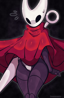 2_horns biped black_eyes bodily_fluids camel_toe clothing female fingers genital_outline horn melee_weapon panties red_clothing solo standing sweat sweatdrop text underwear vulva_outline weapon white_clothing white_panties white_underwear emmavania hollow_knight_(franchise) team_cherry hornet_(hollow_knight) arthropod 2025 absurd_res artist_name english_text hi_res