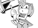 anthro clothed clothing female gloves hammer handwear holding_hammer holding_object holding_tool holding_weapon panties panty_shot solo thin_thighs tools underwear upskirt weapon mario-grant sega sonic_the_hedgehog_(series) amy_rose eulipotyphlan hedgehog mammal 2022 dithering greyscale monochrome