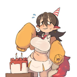 birthday_cake birthday_candle bodily_fluids bottomwear brown_hair cake candle clothed clothed_female clothed_humanoid clothing crop_top dessert ear_piercing eyelashes female female_humanoid food front_view hair hat headgear headwear long_sleeves midriff navel necktie party_hat piercing red_necktie shirt simple_background skirt solo sweat tail tan_body tan_skin topwear white_background white_bottomwear white_clothing white_crop_top white_sclera white_skirt white_topwear karu184 mythology nigiri_(karu184) animal_humanoid dragon dragon_humanoid humanoid mythological_creature mythological_scalie scalie 1:1 2023 digital_drawing_(artwork) digital_media_(artwork) english_description hi_res portrait three-quarter_portrait