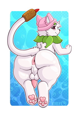 animal_genitalia animal_penis big_butt bubble butt cattail_(plant) feline_genitalia feline_penis feral fur genitals gradient_background male penis plant simple_background solo white_body white_fur kixly electronic_arts plants_vs._zombies popcap_games cattail_(pvz) elemental_creature flora_fauna absurd_res hi_res