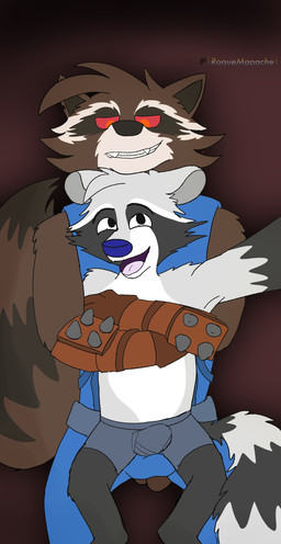 anthro boxers_(clothing) bulge camera clothing fangs grinding holding_camera holding_object hug hugging_another hugging_from_behind looking_down looking_down_at_partner looking_up male male/male selfie selfie_during_intercourse smile smiling_at_another smiling_at_partner smiling_at_viewer teeth underwear roquemapache_(artist) guardians_of_the_galaxy marvel marvel_rivals rocket_raccoon roquemapache mammal procyonid raccoon absurd_res digital_media_(artwork) hi_res