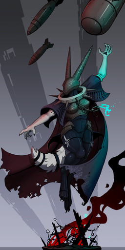 anthro armor armwear artillery_witch black_body black_clothing black_fur black_latex black_legwear black_thigh_highs breasts cape chain claws clothed clothed_anthro clothed_female clothing collar digitigrade elbow_gloves female floating fluffy fluffy_tail fur garter_straps gloves handwear latex latex_clothing latex_legwear latex_thigh_highs legwear multicolored_body multicolored_fur shell_(projectile) solo spiked_collar spikes tail thigh_highs two_tone_body two_tone_fur white_armwear white_body white_clothing white_elbow_gloves white_fur white_gloves white_handwear wide_hips wolfdawg trench_crusade canid canine fox mammal 2026 absurd_res hi_res