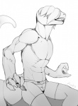 anthro barcode boxer_briefs claws clothed clothing grin hair male mohawk muscular muscular_anthro muscular_male pose prosthetic scrawny sharp_teeth simple_background smile solo teeth topless underwear amit eublepharid gecko leopard_gecko lizard reptile scalie 2015 greyscale monochrome