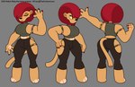 arm_tattoo athletic athletic_female breasts claws clothed clothing eyes_closed female fitness fur hair larger_female leg_tattoo mature_female orange_body orange_fur red_hair safari_ruby_the_leona_woman_(the_cartoon_love) simple_background size_difference solo tail tattoo text yellow_eyes the_cartoon_love fan_character felid lion mammal pantherine absurd_res english_text hi_res model_sheet