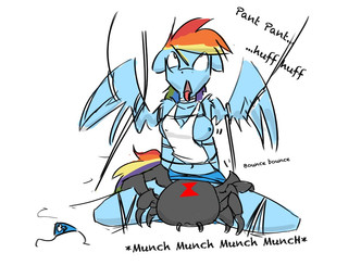 ahegao anthro arthropod_webbing bite bouncing_breasts bound breasts breath duo female feral genital_torture imminent_vore looking_pleasured oral panting spread_legs spreading vore web_bondage josycid friendship_is_magic hasbro my_little_pony rainbow_dash_(mlp) arachnid arthropod crab crustacean decapod malacostracan spider