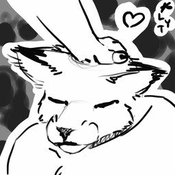 ambiguous_gender anthro dipstick_ears ear_markings eyes_closed headpat heart_symbol markings multicolored_ears solo starlithe buiscuit_highsnow domestic_cat felid feline felis mammal 1:1 2_frame_animation animated