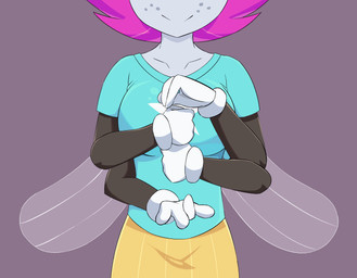 4_arms anthro blue_clothing blue_shirt blue_topwear bottomwear breasts clothing female freckles gesture gloves hair hand_gesture handwear insect_wings multi_arm multi_limb orange_bottomwear orange_clothing orange_skirt purple_body purple_hair purple_skin shirt short_hair skirt suggestive suggestive_gesture topwear white_clothing white_gloves white_handwear wings 4chan_anon unknown_artist disney the_buzz_on_maggie maggie_pesky arthropod fly_(animal) insect 2025 2d_animation animated animated_gif digital_media_(artwork) hi_res loop shaded short_playtime