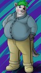 anthro belly belly_overhang clothed clothing male nekot obese obese_anthro obese_male overweight overweight_anthro overweight_male solo nekotthebrave canid canine canis mammal wolf absurd_res hi_res