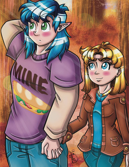 5_fingers autumn bent_arm black_eyebrows blonde_hair blue_clothing blue_eyebrows blue_eyes blue_shirt blue_topwear blush breasts brown_clothing brown_jacket brown_topwear button_(fastener) closed_frown closed_smile clothed clothed_female clothed_human clothed_humanoid clothed_male clothing duo eyebrow_through_hair eyebrows eyelashes eyelashes_through_hair female female_human fingers forest frown fully_clothed fully_clothed_female fully_clothed_human fully_clothed_humanoid fully_clothed_male grass green_eyes hair hand_behind_head jacket jewelry larger_humanoid larger_male light lips long_hair looking_at_another looking_at_partner male male/female male_humanoid medium_breasts medium_hair mouth_closed necklace not_furry open_clothing open_jacket open_topwear outside plant pockets purple_clothing purple_shirt purple_topwear shirt size_difference smaller_female smaller_human smile smiling_at_another smiling_at_partner sunlight tan_lips text text_on_clothing text_on_shirt text_on_topwear topwear translucent translucent_hair tree walking walking_together alwayslizzables kappa_mikey gonard_(kappa_mikey) lily_(kappa_mikey) human humanoid mammal 2024 artist_name colored digital_drawing_(artwork) digital_media_(artwork) english_description english_text hi_res lighting shaded