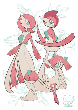 alternate_color blue_eyes evolutionary_family family flower looking_at_another looking_back looking_down open_mouth pink_body plant smile standing white_body conditional_dnp nikoyishi nintendo pokemon gallade gardevoir generation_3_pokemon generation_4_pokemon kirlia pokemon_(species) ralts shiny_pokemon 2025 hi_res line_art