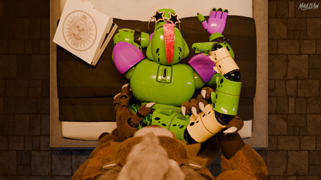 abs anal angry anthro apartment balls balls_deep bed bedroom big_balls big_penis box claws container delivery_(commerce) delivery_employee depth_of_field dialogue duo eyewear fangs from_behind_position furniture fuzzy genitals holding_tail joints lever looking_at_another looking_down looking_pleasured looking_up looming looming_over machine male male/male muscular on_model pecs penetration penis pizza_box rear_view seductive sex shoulder_pads size_difference smug smug_face standing sunglasses surprised table tail teeth text vase wall_(structure) wearing_sunglasses window maulclaw five_nights_at_freddy's five_nights_at_freddy's:_security_breach guild_wars scottgames steel_wool_studios montgomery_gator alligator alligatorid animatronic charr crocodilian felid feline hybrid mammal reptile robot scalie 2026 3d_(artwork) blender_(artwork) blender_cycles_(artwork) digital_media_(artwork) english_text hi_res portrait widescreen
