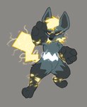 electric fighting_pose pose mendobear nintendo pokemon fan_character generation_4_pokemon hybrid lucario pokemon_(species) hi_res