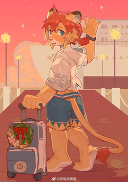 5_fingers anthro bangs barefoot biped blonde_highlights blue_bottomwear blue_clothing blue_eyes blue_shorts bodily_fluids bottomwear bracelet clothed clothed_anthro clothed_male clothing countershade_arms countershade_face countershade_feet countershade_fur countershade_hands countershading evening eyebrows feet fingers fur furgonomic_bottomwear furgonomics gesture grey_pupils hair hair_between_eyes highlights_(coloring) hood hood_down hoodie humanoid_hands inner_ear_fluff iris jewelry long_tail looking_at_viewer looking_back looking_back_at_viewer male male_anthro multicolored_body multicolored_fur open_mouth open_smile outside pier pink_nose pink_sky plantigrade pupils raised_heel rear_view red_hair red_tail_tuft red_tuft ship shirt short_hair shorts sky slit_pupils smile smiling_at_viewer solo standing suitcase tail tail_clothing tail_tuft tears three-quarter_view topwear tuft two_tone_body two_tone_fur vehicle watercraft waving waving_at_viewer white_body white_clothing white_countershading white_eyebrows white_fur white_hoodie white_inner_ear white_inner_ear_fluff white_sclera white_shirt white_topwear white_tuft yellow_body yellow_fur milkybot cygames world_flipper teo_(world_flipper) felid lion mammal pantherine 2025 absurd_res digital_media_(artwork) full-length_portrait hi_res portrait