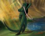 anthro balls black_hair blue_eyes breasts claws dickgirl forked_tongue furry-specific_piercing genital_piercing green_body hair intersex kiala_drakohar killhubi long_hair long_tongue navel nipple_piercing nipples outside piercing reptile scalie scrotum_piercing sheath sheath_piercing solo sunbeam toe_claws tongue tongue_out water
Rating: Explicit
Score: 5
User: Killhubi
Date: January 25, 2014
