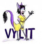 clothing dress solo sundress pez_wolf out-of-placers vylit mammal yinglet character_badge_(artwork) hi_res