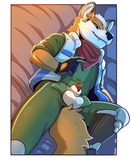 animal_genitalia animal_penis anthro canine_genitalia canine_penis clothed clothing cocky_smile genitals gloves handwear jacket kerchief male penis penis_tip presenting presenting_penis sheath smug solo topwear vest rizzarts nintendo star_fox fox_mccloud canid canine fox mammal absurd_res hi_res