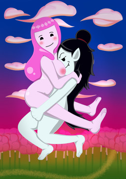 black_hair breast_smother breasts bubble_gum candy canon_couple cloud dessert duo feet female female/female food food_hair gradient_background gradient_sky grass grey_body grey_skin hair hair_bun nipples nude pink_body pink_hair pink_nipples pink_skin plant pseudo_hair public public_exposure public_nudity simple_background sky smothering smug_face tree moopsart adventure_time cartoon_network taller_lesbian_and_shorter_lesbian marceline_abadeer princess_bubblegum candy_people_(at) demon demon_humanoid food_creature humanoid living_candy living_gum vampire absurd_res hi_res