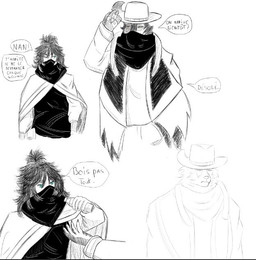 anthro clothed clothing duo fur hair male male/male solo text melioo canid canine canis human humanoid mammal wolf