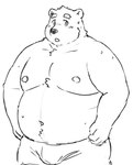 anthro belly big_belly blush bodily_fluids bulge clothing humanoid_hands kemono male moobs navel nipples overweight overweight_male simple_background solo sweat underwear maron2475 bear mammal 2022 hi_res