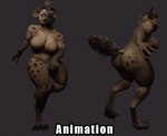 4_toes 5_fingers anthro breasts digitigrade featureless_breasts featureless_crotch feet female fingers fluffy fluffy_tail head_tuft mane nude short_loop snaggle_tooth solo spots tail toes tuft kruk hyena mammal spotted_hyena 3d_(artwork) 3d_animation animated digital_media_(artwork) short_playtime