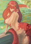 apode breasts clothed clothing female legless monster_girl_(genre) scales serpentine smile solo split_form text topless yellow_eyes merenta1504 monster_musume miia_(monster_musume) draconcopode humanoid lamia reptile scalie snake absurd_res hi_res url