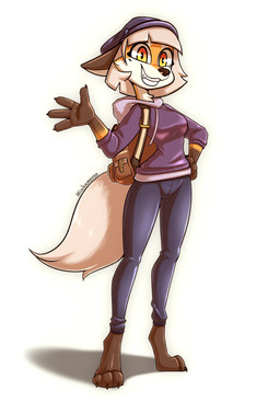 3_fingers 3_toes 4_fingers anthro backpack barefoot bottomwear breasts brown_body brown_fur cheek_tuft claws clothed clothing eyelashes facial_tuft feet female fingers fur gesture hair hat headgear headwear hoodie looking_at_viewer open_mouth orange_body orange_fur pants purple_clothing purple_hoodie purple_topwear shirt simple_background smile smiling_at_viewer solo standing teeth toe_claws toes topwear tuft waving waving_at_viewer white_body white_fur yellow_eyes miakameron canid canine fox mammal digital_media_(artwork) full-length_portrait hi_res portrait