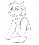 alien anthro canid canine canis chest_tuft clothed clothing digital_drawing_(artwork) digital_media_(artwork) domestic_dog female fur guoh hair half-length_portrait looking_at_viewer mammal monochrome netflix olia portrait shirt short_hair simple_background sketch smile solo tank_top topwear tuft voltron voltron_legendary_defender