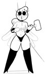 accessory anthro boots breasts clothed clothing eyewear female footwear glasses hammer high_heeled_boots high_heels legwear navel nipples shoes simple_background smile solo stockings teeth thigh_boots thigh_highs tools topless wings creator_ant arthropod fly_(animal) insect mosquito black_and_white hi_res monochrome