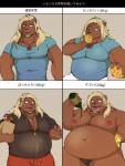 anthro belly beverage big_belly blonde_hair brown_body brown_fur clothing facial_hair food fur hair inverted_nipples male moobs muscular navel navel_rim nipples overweight overweight_male paper_bag pecs pizza pouring solo soul_patch weight_gain aretna felid feline mammal 2018 absurd_res hi_res multiple_images