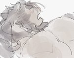 anthro blush body_hair breath chest_hair eyes_closed lying male mane muscular muscular_male open_mouth panting pecs solo ripped-saurian lifewonders live_a_hero toshu felid lion mammal pantherine