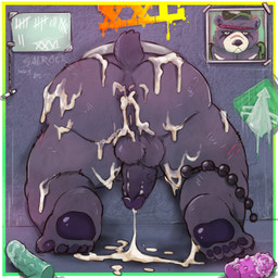 after_anal after_sex anal_beads anthro anus backsack balls barazoku black_body black_fur bodily_fluids butt cum cum_dumpster cum_from_ass cum_in_ass cum_inside cum_on_butt dildo erection fur genital_fluids genitals male overweight pawpads penis presenting presenting_anus presenting_cum_inside presenting_hindquarters public_use raised_tail sex_toy solo tail tally_marks through_wall western_tally_marks galrock xxl_woofia wang_(xxl_woofia) bear mammal 1:1 hi_res