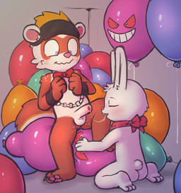 anthro balloon balloon_fetish biped blindfold blue_eyes bodily_fluids bow_tie brown_body brown_fur butt car countershading cuff_(restraint) cum cum_on_face detailed_background duo fellatio foreskin freckled_face freckled_legs freckled_shoulders freckled_thighs freckles fur genital_fluids genitals half-erect handcuffs helium humanoid_genitalia humanoid_penis inflatable inside inside_car inside_vehicle kerchief male male/male metal_cuffs on_balloon open_mouth oral penile penis restraints scarf sex sitting_on_balloon tongue tongue_out tongue_out_fellatio vehicle white_body white_countershading young young_anthro young_male badipoki nintendo pokemon float_(badipoki) domestic_ferret generation_1_pokemon gengar lagomorph leporid mammal mustelid musteline pokemon_(species) rabbit true_musteline weasel absurd_res hi_res adult_(lore)