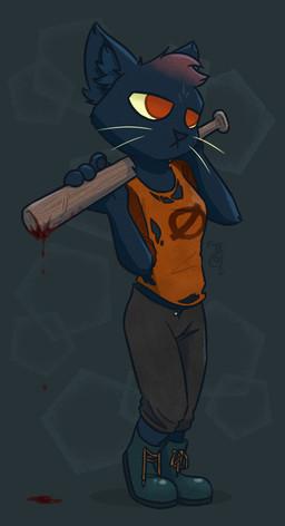 abstract_background anthro biped blood bodily_fluids breasts clothed clothed_anthro clothed_female clothing female fully_clothed fully_clothed_anthro fully_clothed_female fur head_tuft holding_baseball_bat solo standing tuft whiskers theblueberrycarrots night_in_the_woods mae_borowski domestic_cat felid feline felis mammal digital_drawing_(artwork) digital_media_(artwork) source_request