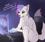 anthro breasts cyberpunk female focused gaming gaming_chair green_eyes hair mohawk playing_video_game sitting solo speech_bubble tongue tongue_out silianor ellie_(silianor) felid feline mammal