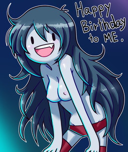 bite_mark bite_mark_on_neck black_hair breasts clothed clothing fanged_bite_mark fanged_bite_mark_on_neck female grey_body hair legwear long_hair looking_at_viewer nipples not_furry open_mouth open_smile panties pink_nipples red_clothing red_legwear red_panties red_underwear smile solo text topless underwear itimu adventure_time cartoon_network hanna-barbera snagglepuss_(series) marceline_abadeer demon demon_humanoid humanoid undead vampire 2013 english_text