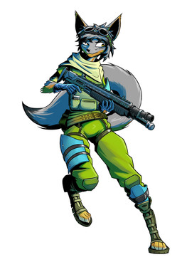 action_pose anthro bangs belt biped clothed clothed_anthro clothed_female clothing eyewear female female_anthro front_view fur grey_body grey_fur gun hair long_tail looking_at_viewer on_one_leg pose ranged_weapon scarf short_hair shotgun solo standing sunglasses tail uniform weapon yellow_eyes gatonejo krolic_(gatonejo) canid canine fox mammal absurd_res cool_colors digital_drawing_(artwork) digital_media_(artwork) full-length_portrait hi_res portrait shaded simple_shading