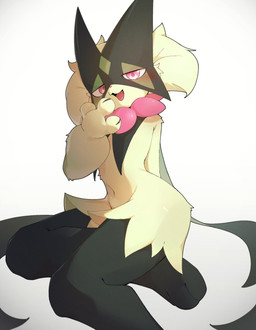 3_fingers 3_toes ambiguous_gender anthro blush blush_lines claws feet finger_claws fingers flower_(anatomy) fur green_body green_fur looking_at_viewer mask navel open_mouth paws pink_eyes pink_nose simple_background solo toes white_background dok2_mo nintendo pokemon generation_9_pokemon meowscarada pokemon_(species) 2025 hi_res