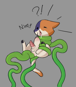 abdominal_bulge anal anal_penetration animal_genitalia animal_penis anus balls black_pawpads bodily_fluids dot_eyes feet feline_genitalia feline_penis feral feral_penetrated forced fur genitals green_tentacles grey_background grey_body grey_fur hindpaw male male_feral one_eye_closed open_mouth orange_body orange_fur pawpads paws penetration penile_spines penis pivoted_ears plant_tentacles quadruped rape restrained restrained_by_tentacles restrained_legs restrained_tail saliva sex simple_background simple_eyes solo suspended_via_tentacles suspension tan_body tan_fur tentacle_in_ass tentacle_penetration tentacle_rape tentacle_sex tentacles tentacles_around_legs tentacles_around_tail three-quarter_view tongue tongue_out young young_feral young_male young_penetrated mrmystery_guy epic_games fortnite kit_(fortnite) calico_cat domestic_cat felid feline felis mammal 2026 digital_drawing_(artwork) digital_media_(artwork) shaded soft_shading
