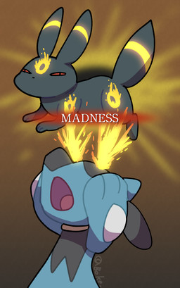 ambiguous_gender anthro brown_background duo feral fire flaming_eyes fur humor markings narrowed_eyes nude open_mouth red_sclera simple_background status_effect text tongue tuft boke_(artist) elden_ring elden_ring_nightreign fromsoftware nintendo pokemon eeveelution generation_2_pokemon generation_4_pokemon pokemon_(species) riolu umbreon 2025 english_text meme reaction_image