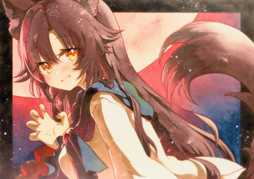 blush breasts brown_ears brown_hair brown_inner_ear_fluff brown_tail claw_pose clothed clothed_female clothed_humanoid clothing dress female fingernails hair inner_ear_fluff light long_hair looking_at_viewer nails open_mouth open_smile orange_eyes sharp_fingernails sharp_nails smile solo tail tuft white_clothing white_dress rinka_(qqqrinkappp) touhou kagerou_imaizumi animal_humanoid canid canid_humanoid canine canine_humanoid humanoid mammal mammal_humanoid wolf_humanoid hi_res lighting painting_(artwork) shaded traditional_media_(artwork) traditional_painting_(artwork)