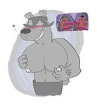 4_fingers anthro blush bottomwear clothed clothing fingers hat headgear headwear heart_symbol male moobs moobs_grab navel nipple_fetish nipple_play nipples obscured_eyes pants reference_image smile solo teeth topless anonymous_artist hanna-barbera help!._it's_the_hair_bear_bunch! square_bear bear mammal ursine digital_drawing_(artwork) digital_media_(artwork) monochrome sketch