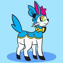 black_clothing black_hooves black_nose blue_body blue_ears blue_eyewear blue_fur blue_glasses blue_hair blue_tail bow_ribbon clothing eyelashes eyewear feral fur glasses hair hooves looking_back pink_clothing pink_inner_ear quadruped rear_view smile solo tail white_body white_eyes white_fur yellow_body yellow_clothing yellow_fur yellow_sclera trooper3 nintendo pokecember pokecember_2024 pokemon sylvie_(trooper3) deerling generation_5_pokemon pokemon_(species) 1:1 2024 hi_res