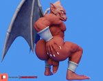 3d_(artwork) anklet balls big_butt blender_(artwork) bracelet butt camseven capcom crouching demon demon's_crest digital_media_(artwork) empty_eyes firebrand gargoyle gargoyle's_quest genitals ghosts_'n_goblins hand_on_butt hi_res huge_butt humanoid_genitalia humanoid_penis humanoid_pointy_ears jewelry male marvel_vs._capcom_infinite membrane_(anatomy) membranous_wings muscular nude patreon penis presenting presenting_hindquarters rear_view red_arremer red_body simple_background solo wings